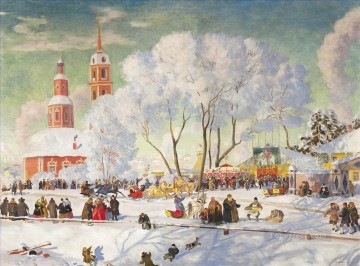 街並み Painting - 告別式 1920 年 ボリス・ミハイロヴィチ・クストーディエフ 都市景観 都市のシーン
